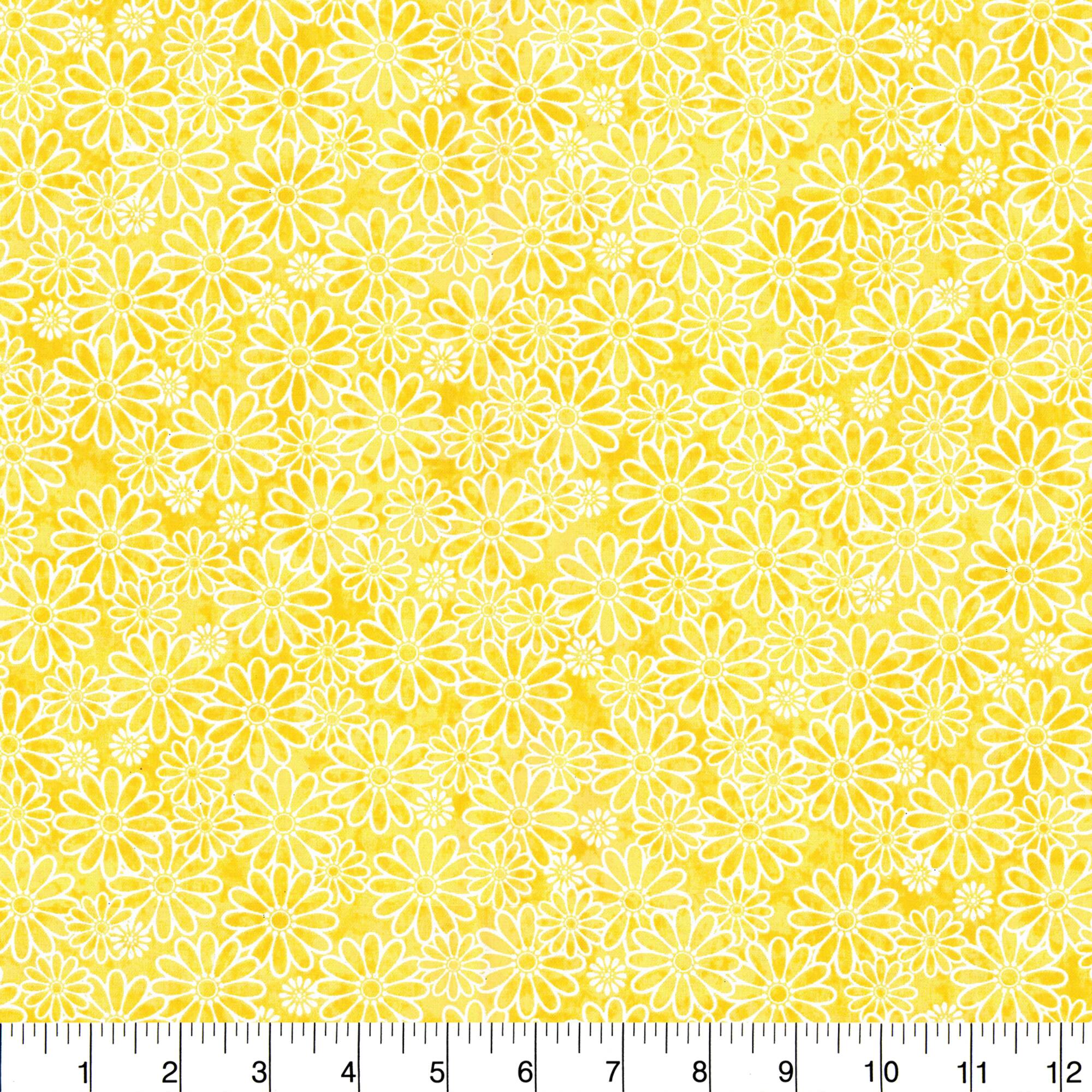 Fabric Traditions Yellow Tonal Daisies Cotton Fabric